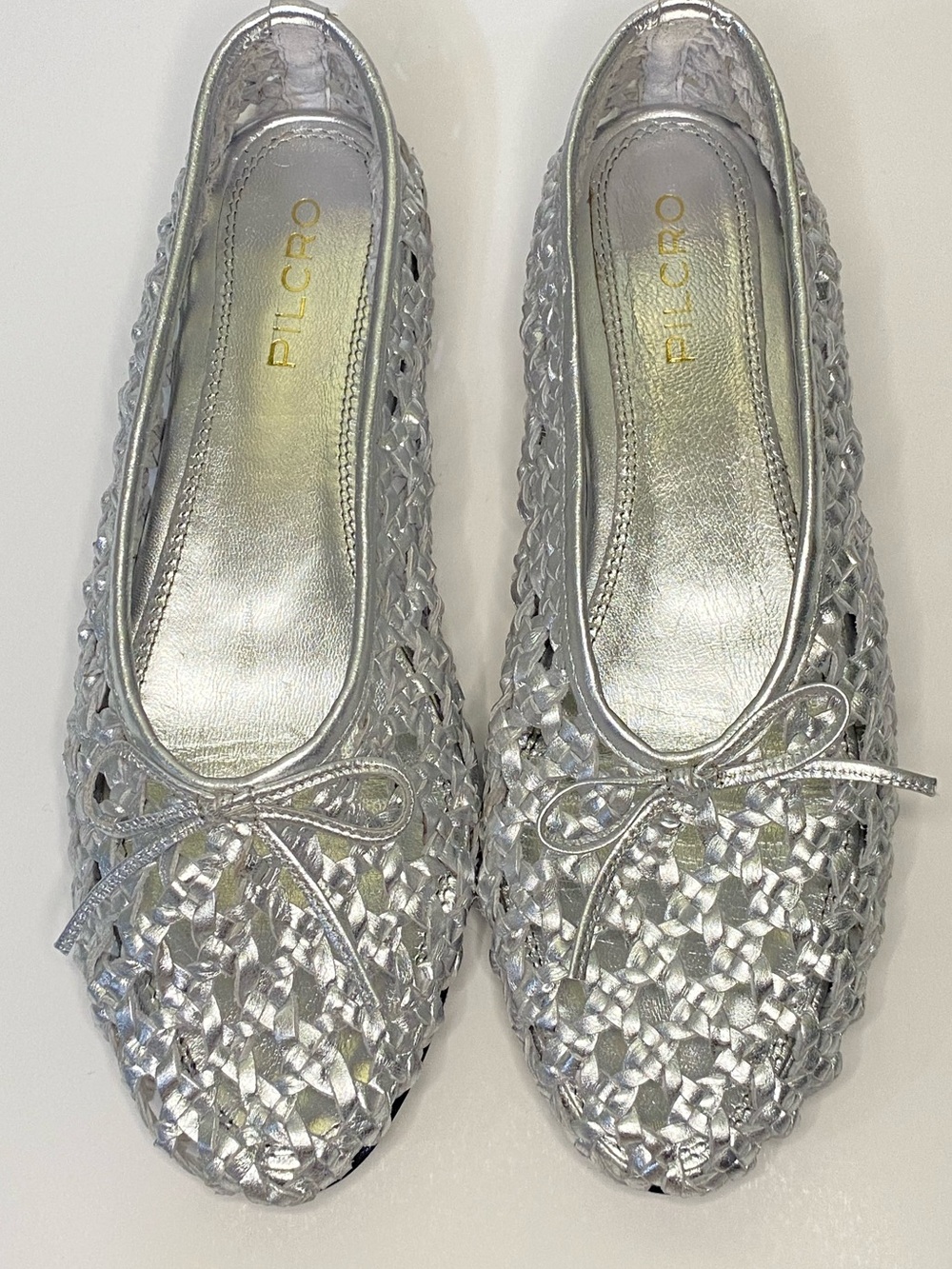 Pilcro by Anthropologie Woven Ballet Flat Silver Metallic Leather EU 39 US 8.5-9 - Picture 3 of 12